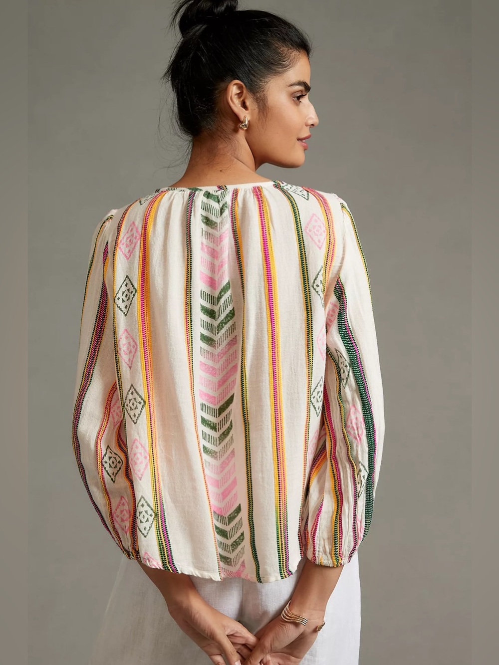 Velvet by Graham & Spencer Beth Striped/Tribal Pattern Jacquard Blouse, Size XS - Picture 2 of 12